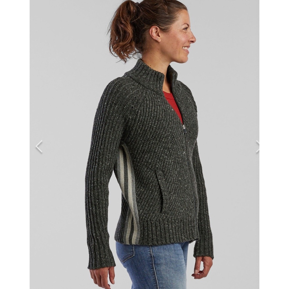 Krimson Klover Merino Gray Side Stripes Full Zip Up Pocket Alpine Sweater sz L